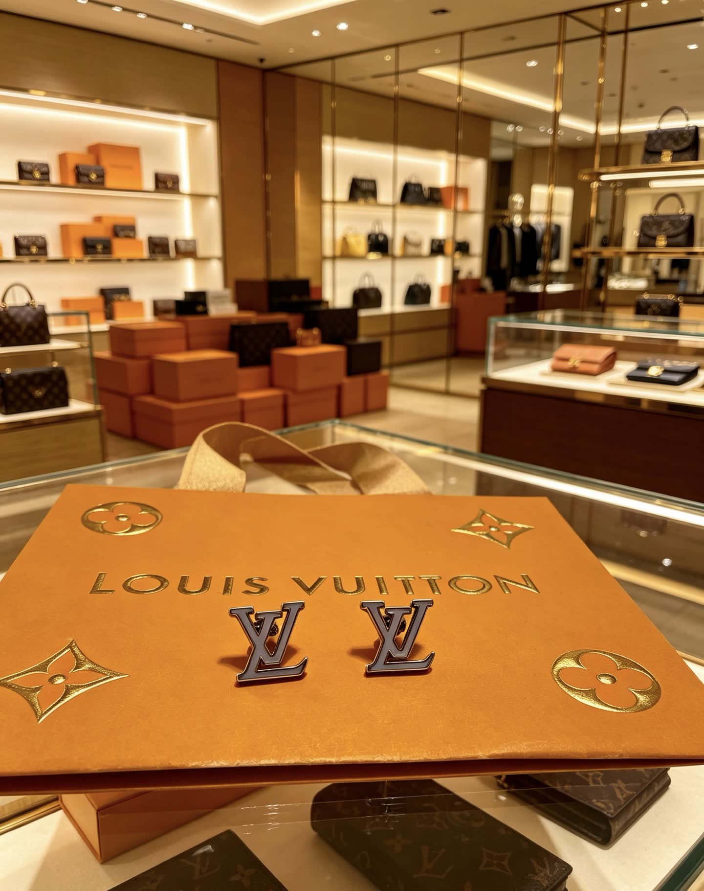 Louis Vuitton Earrings - Metallic 'LV' Logo Design Louis Vuitton Earrings - Metallic 'LV' Logo Design